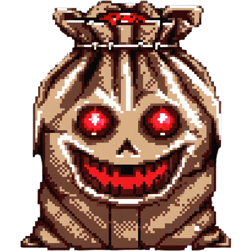 terrifying burlap sack face with glowing red eyes emoji