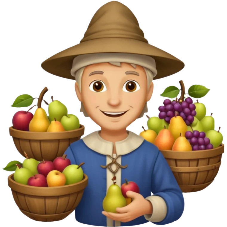a white merchant in medieval time with fruit stand emoji