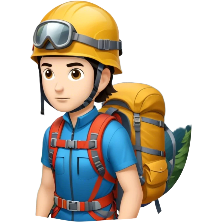 Icon for Mountain Tourism and Climbing: a mountain peak in the background, climbing gear and backpack. The icon should capture the adventure and challenge of alpine exploration. Transparent background. emoji