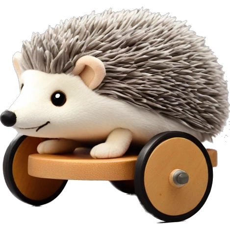 grey hedgehog plush on Wood wheels for baby emoji