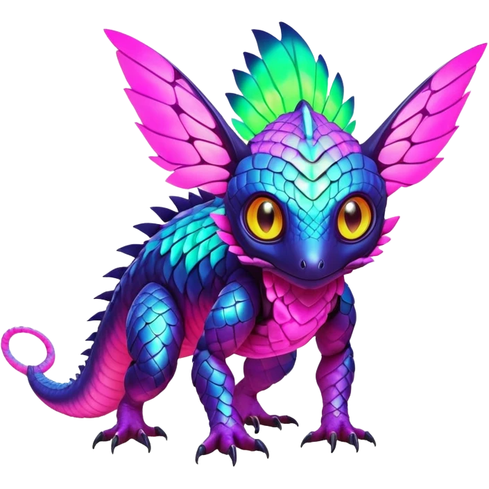 Tropical futuristic lush warm-colored colorful neon Fakémon-Digimon-Trico-Vernid-creature emoji