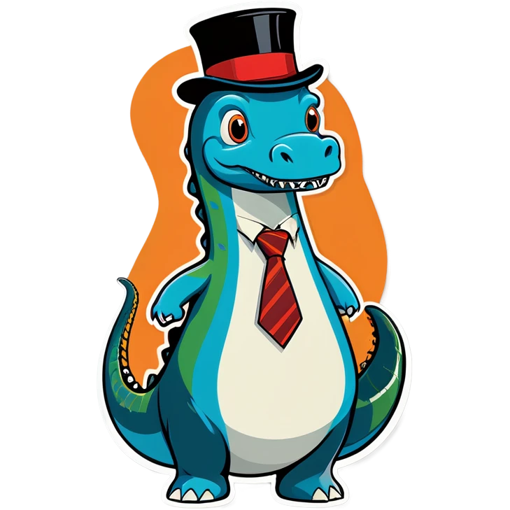 Loch Ness monster with a tie and a top hat emoji