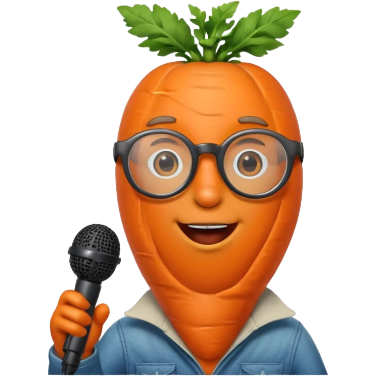 singing carrot wearing glasses with microphone emoji