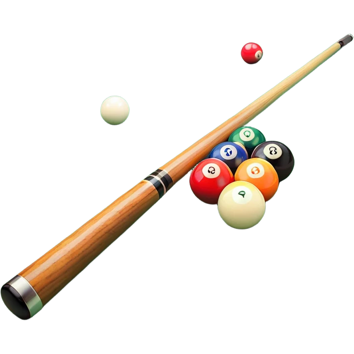 A close-up of a pool cue aimed at a set of colorful billiard balls resting on a green felt table. The focus is on the cue stick and the arrangement of balls, with subtle details of the game’s texture and atmosphere, emphasizing the precision and skill of billiards. emoji