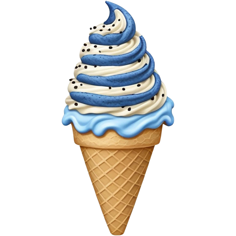 Blue cookies and cream ice cream on a cone emoji