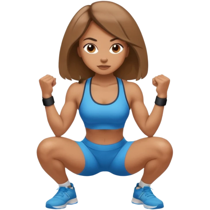 Beautiful woman with light brown shoulder length hair popping a squat without any weights emoji