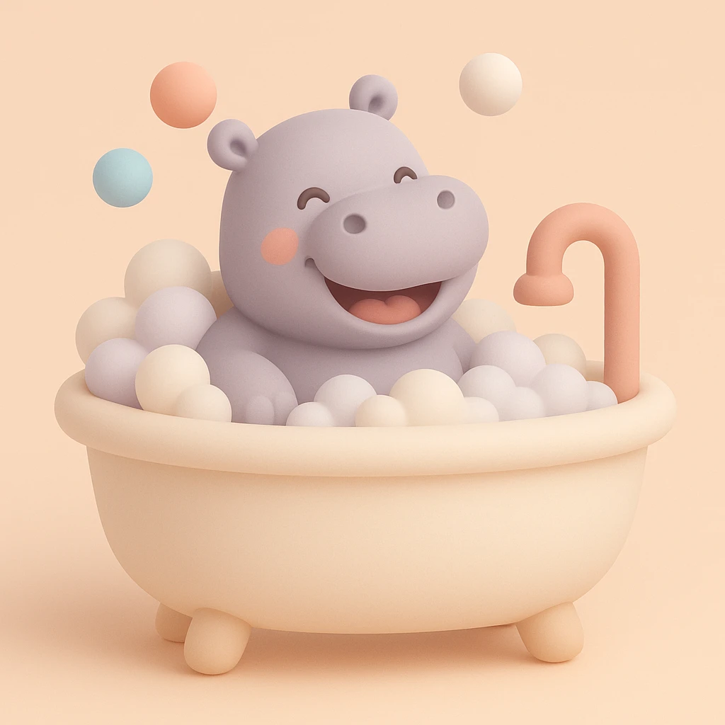 happy hippo with bubbles in bathtub emoji