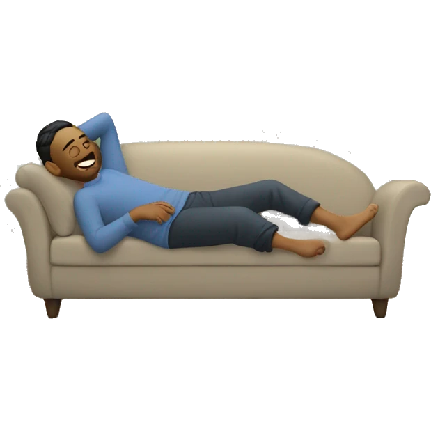 A person lying on a sofa, one leg crossed over the other, with hands behind the head, relaxing in a cozy setting emoji