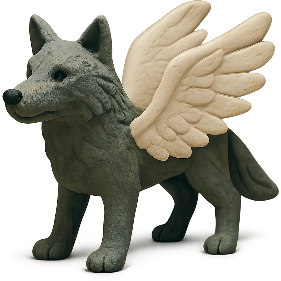 wolf with swan wings in claymation style emoji