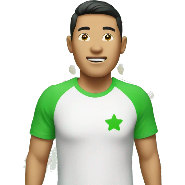 Asian man green with t-shirt celebrates something emoji