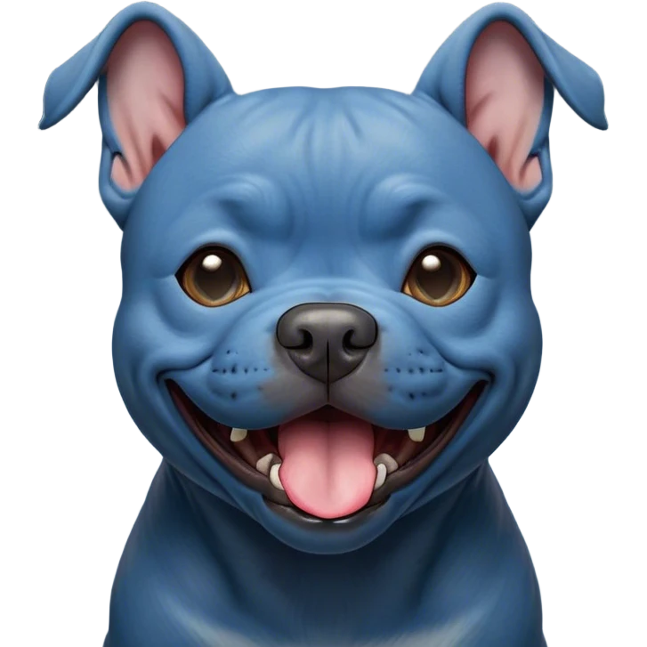 Cinematic Cute Yawning Blue Staffordshire Bull Terrier Portrait Emoji, Head tilted slightly with a dramatic, wide-open yawn, showcasing a smooth blue Fur with a refined texture, floppy ears slightly drooping, round dark eyes barely open in drowsy contentment, Simplified yet irresistibly adorable features, highly detailed, glowing with a soft, cozy glow, high shine, relaxed yet expressive, stylized with a touch of whimsy, bright and endearing, soft glowing outline, capturing the essence of a sleepy yet affectionate guardian, so drowsy it feels like it could stretch right out of the screen and curl up for a nap! emoji