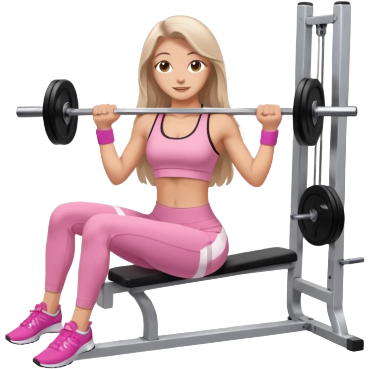 happy pretty white brunette teen long hair with hazel eyes in light pink workout clothes doing a smith machine hip thrust emoji