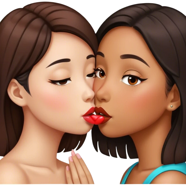 Chinese girl and brown girl kissing on the lips emoji