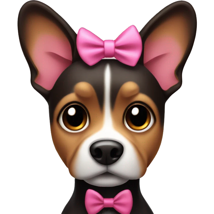 Brown and black dog with pricked ears and pink bow emoji
