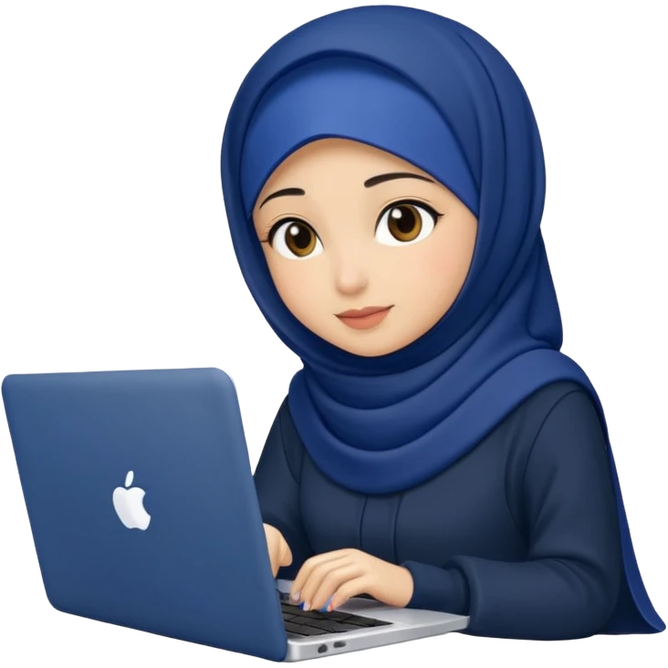 dark blue hijab cute girls with labtop  emoji