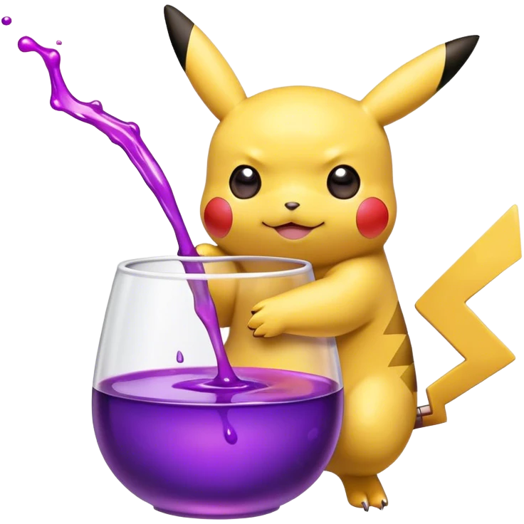 Pikachu holding a cup of purple liquid emoji