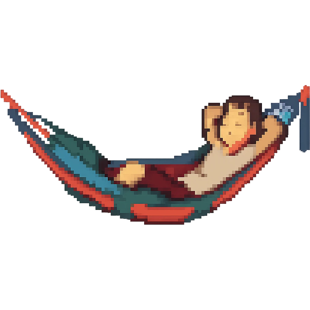 Add a person relaxing in the hammock in the style of pixel art. Remove the background. emoji