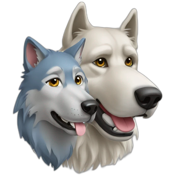 Un Loup qui fait un câlin avec un chien emoji