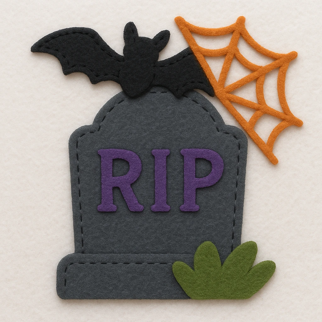 gothic object, soft and dark, felt patch style emoji