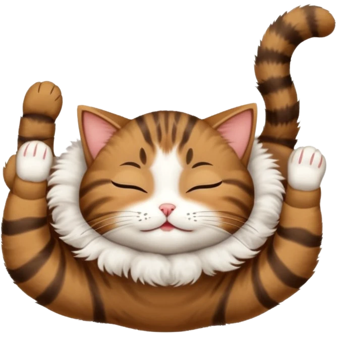 dark brown tabby and white small cat in funny positions upside down with eyes closed emoji