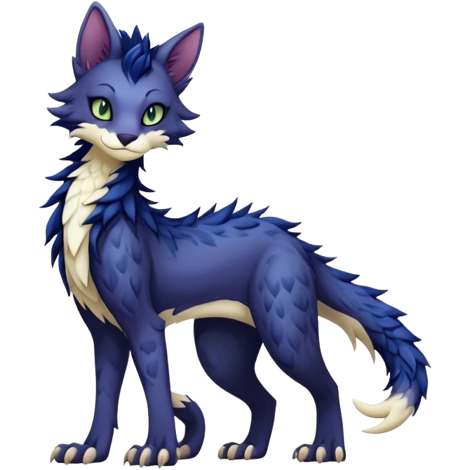 Kawaii dark edgy fantasy ethereal feline-vernid-sergal-fursona animal creature with a tufted tail full body with intricate markings  emoji