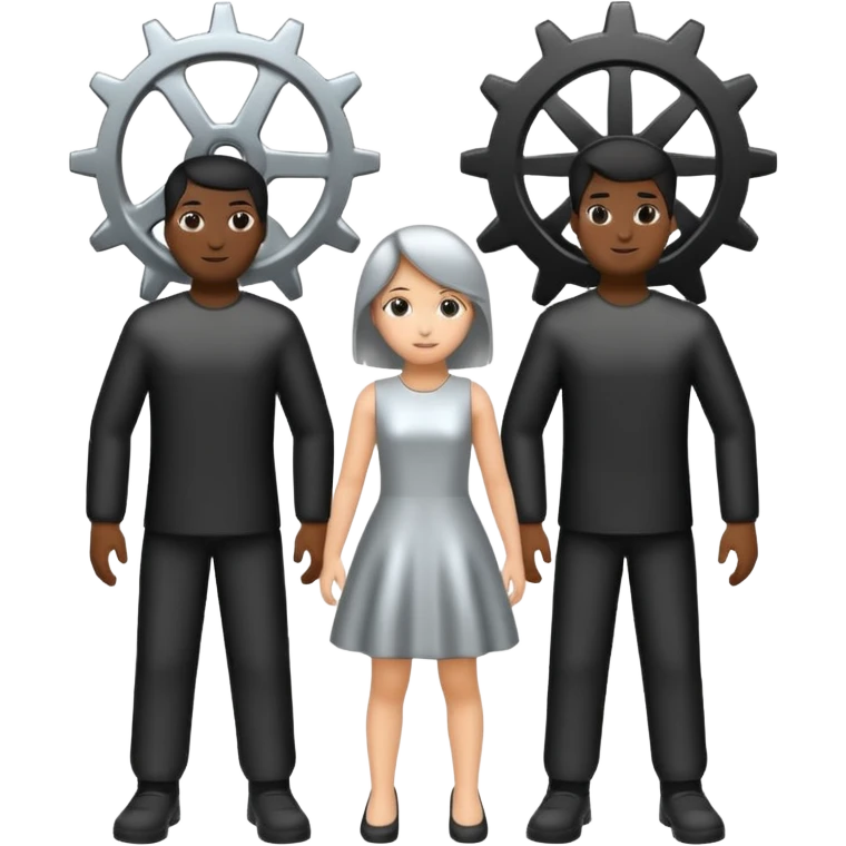 three silhouettes with a gear above emoji