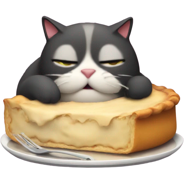 A fat cat eating a pie emoji