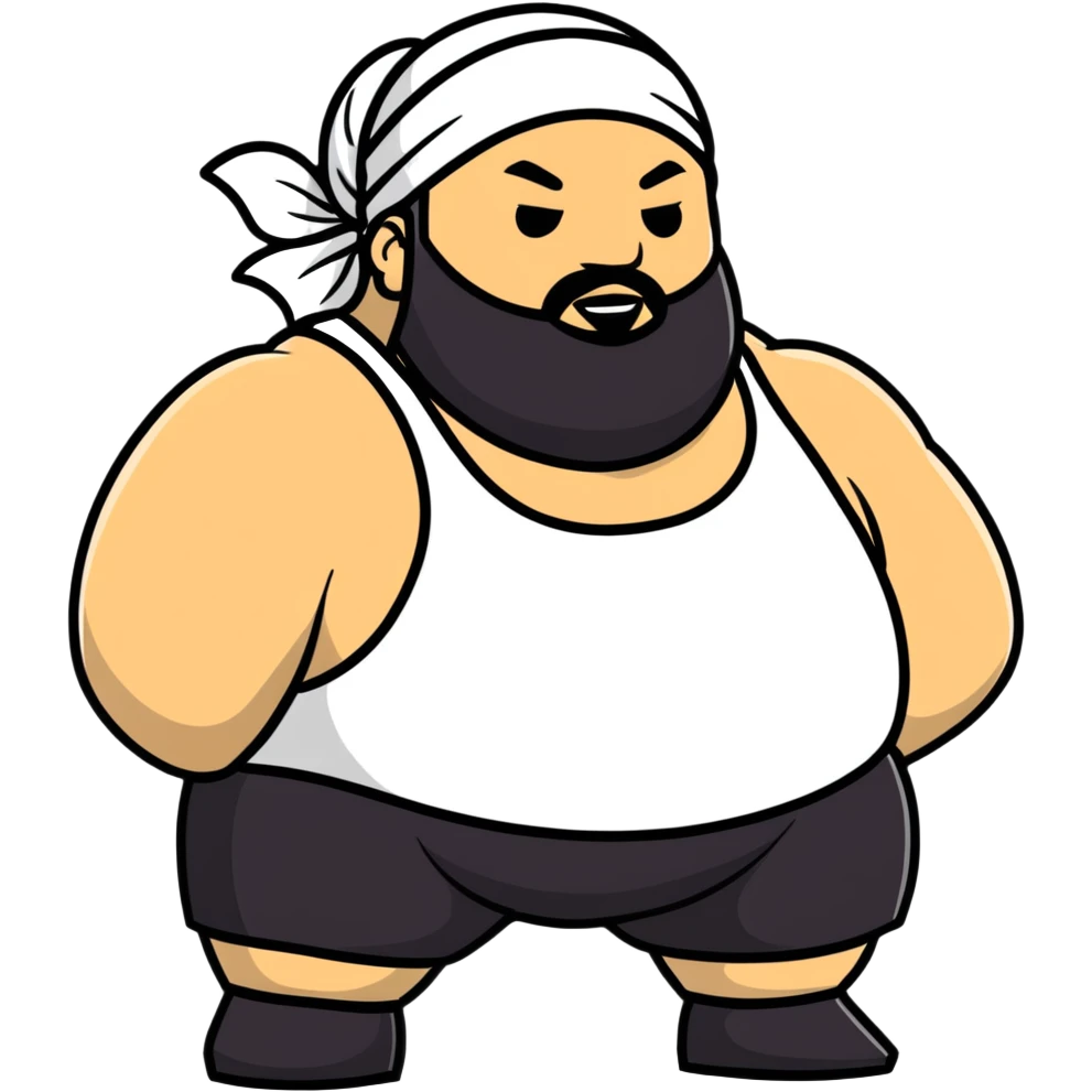White skin fat guy with black durag and black beard in wrestling singlet emoji