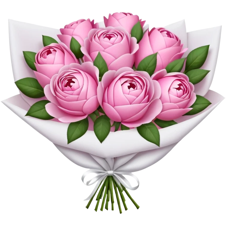 Bouquet of pink flower like rose and peony wrapped in white paper emoji