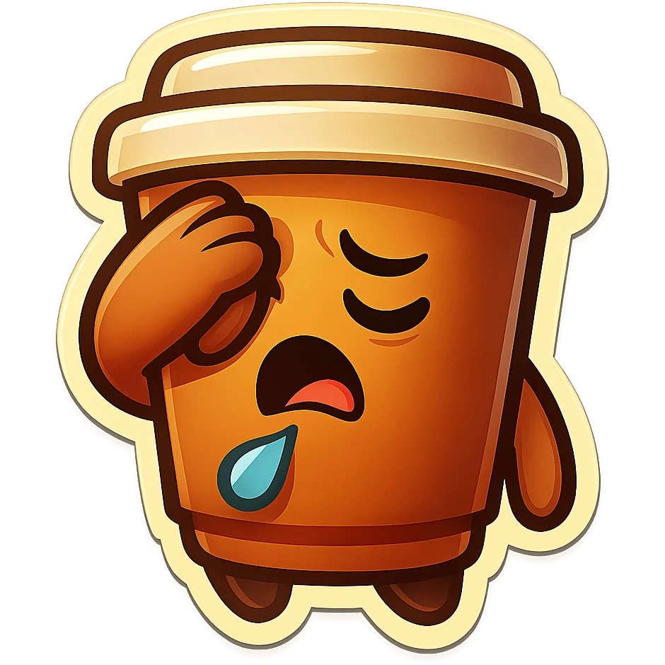 Tall coffee cup, face palm, heavy sigh emoji