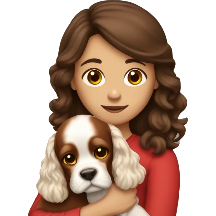 brunette girl holds red cocker spaniel in her arms emoji