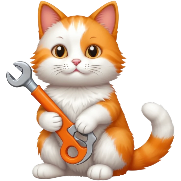 cat full body sitting and playing with a toy wrench emoji