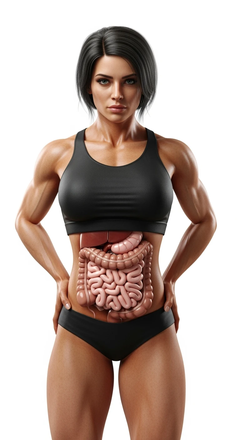 DONNA CHE SI STRINGE I FIANCHI CON LE MANI PER MISURARLI, INTESTINO ANATOMICO REALISTICO IN EVIDENZA, iperrealistico 4k, SENZA METRO, ISOLATA SU SFONDO BIANCO emoji