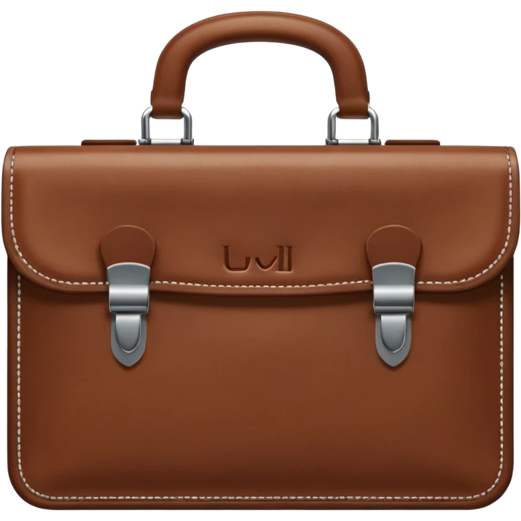 A 3D cartoon brown leather briefcase with a metal clasp, placed on a clean surface, soft studio lighting, Memoji-style realism. emoji
