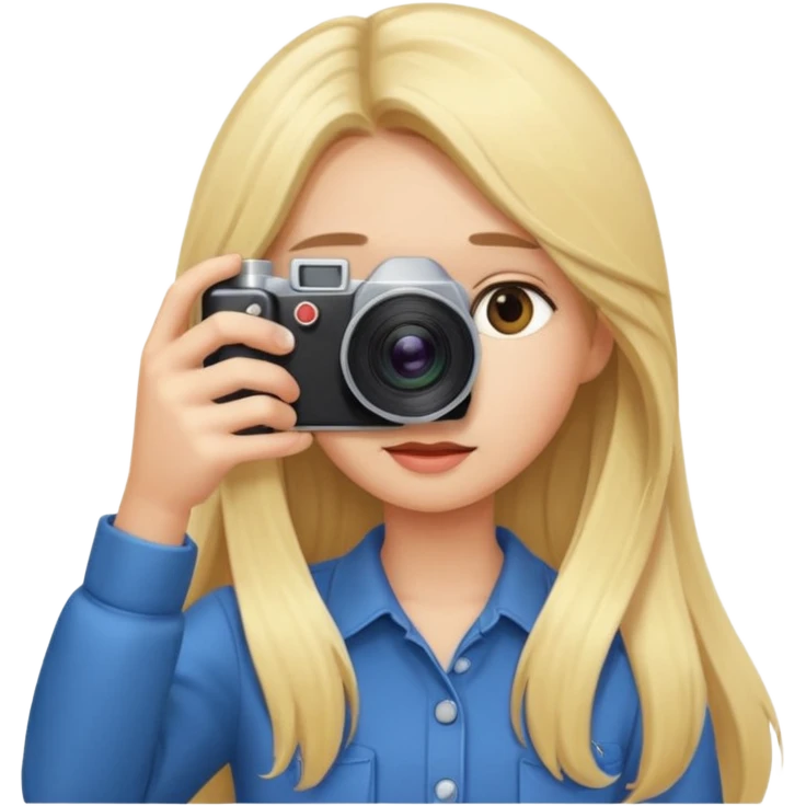 blonde girl photographer cartoon taking picture in middle of taking picture camera in front of face long hair emoji