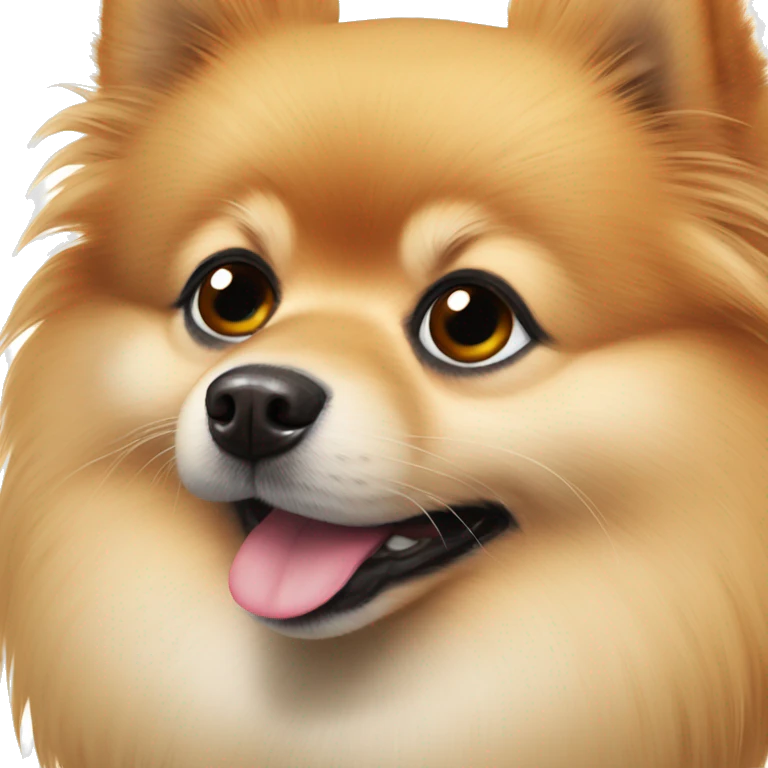 Pomeranian with faithful fur around eyes in a red sweater emoji