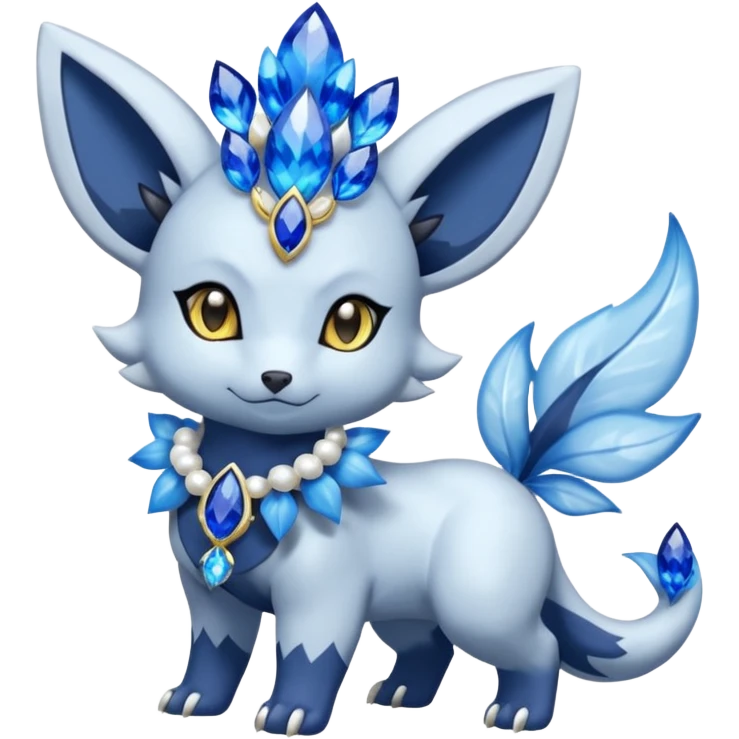 Floral Absol-Shinx-Nidorina-Amaura-Alolan-Vulpix-Dialga-fusion adorned with Sapphire jewelries emoji