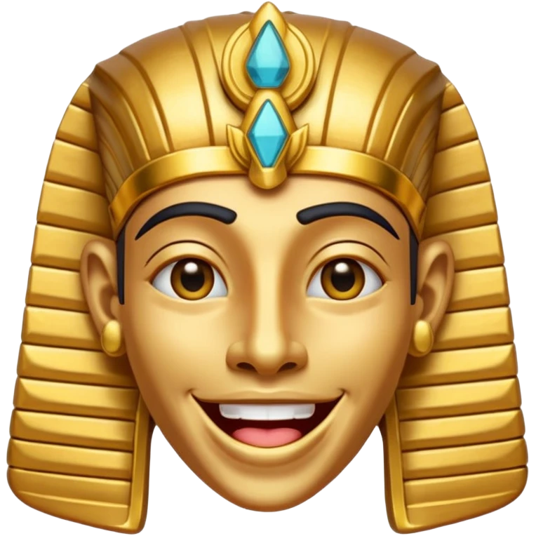 Discord emoji for "RA Silkroad", Ancient Egyptian theme, funny Pharaoh face laughing widely, cartoonish, colorful, shiny gold accents, small and clear, perfect for emoji use.
 emoji