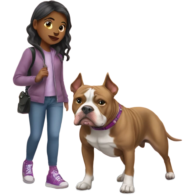 girl with American bully at crosswalk emoji
