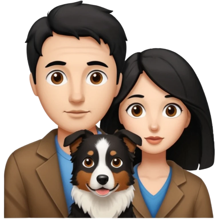 man and woman and Black colour hair Border collie with Brown eyes and a stout on the nose emoji