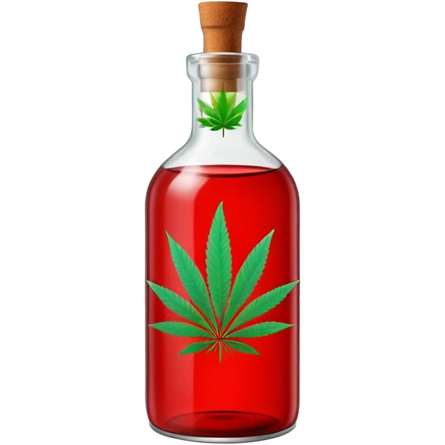 curved glass bottle in red with a green cannabis leaf printed on it emoji