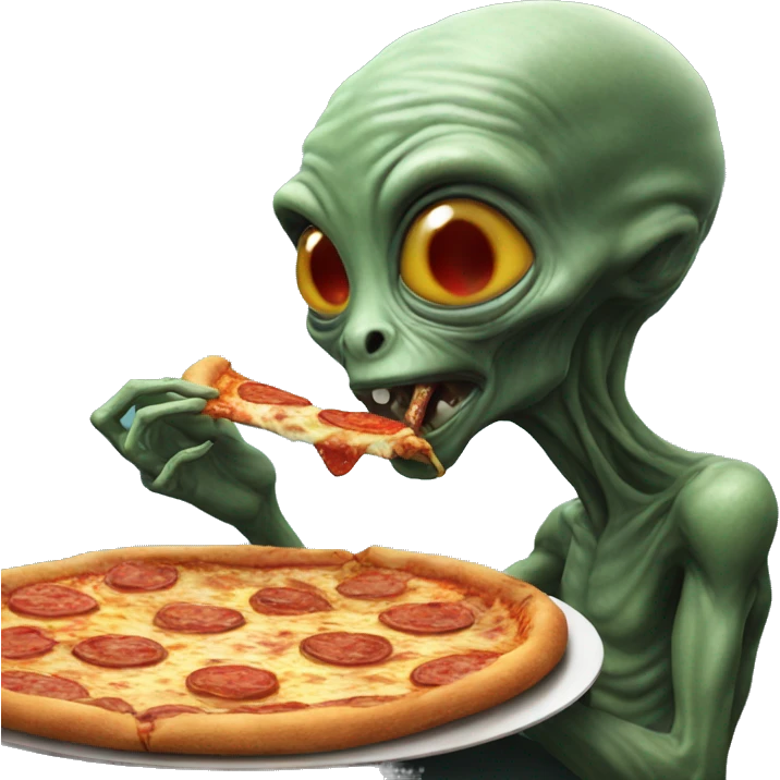 An alien eating pizza emoji
