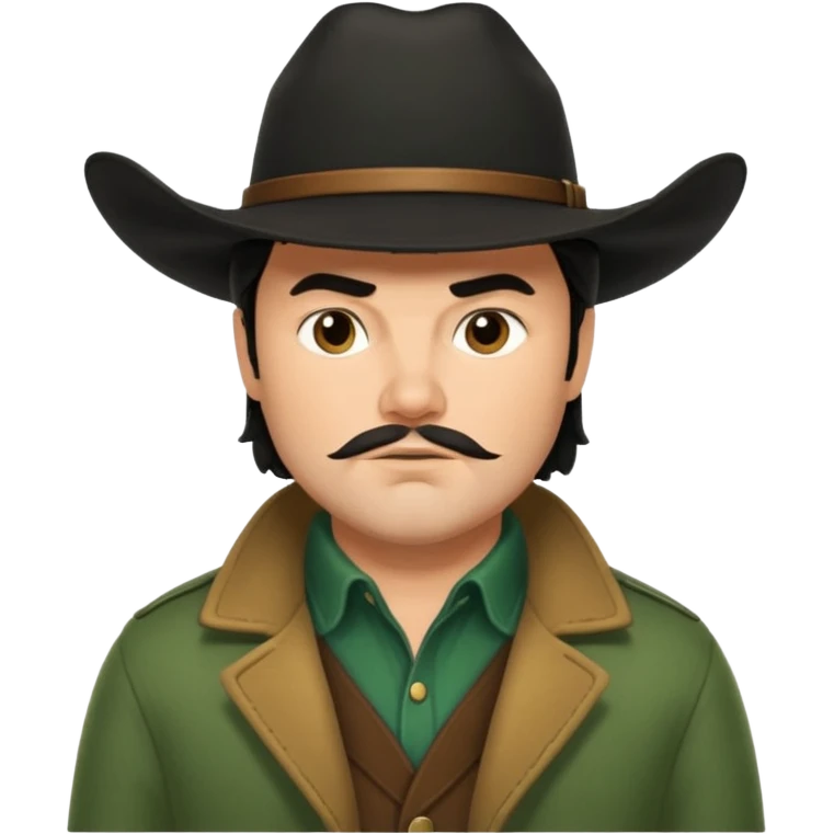 jack black haired cowboy in green coat with black hat emoji