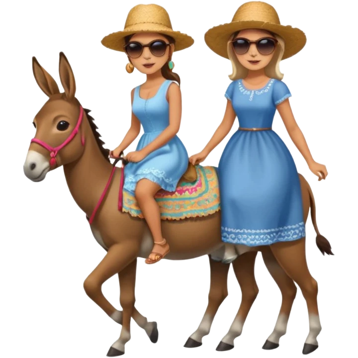 a lady on a donkey while the man is walking alongside the donkey emoji