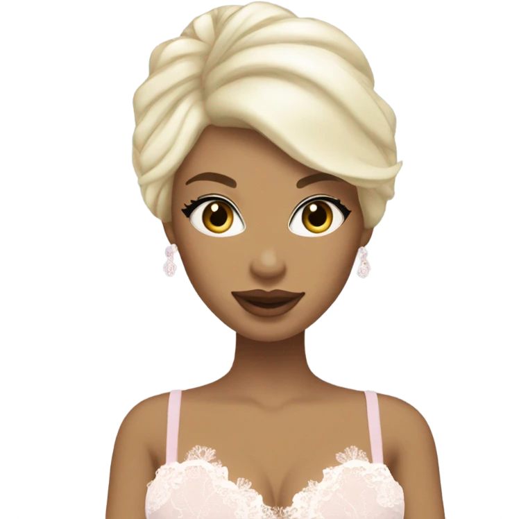 Heavy white blonde coquette dress, light pink cloth and white lace emoji