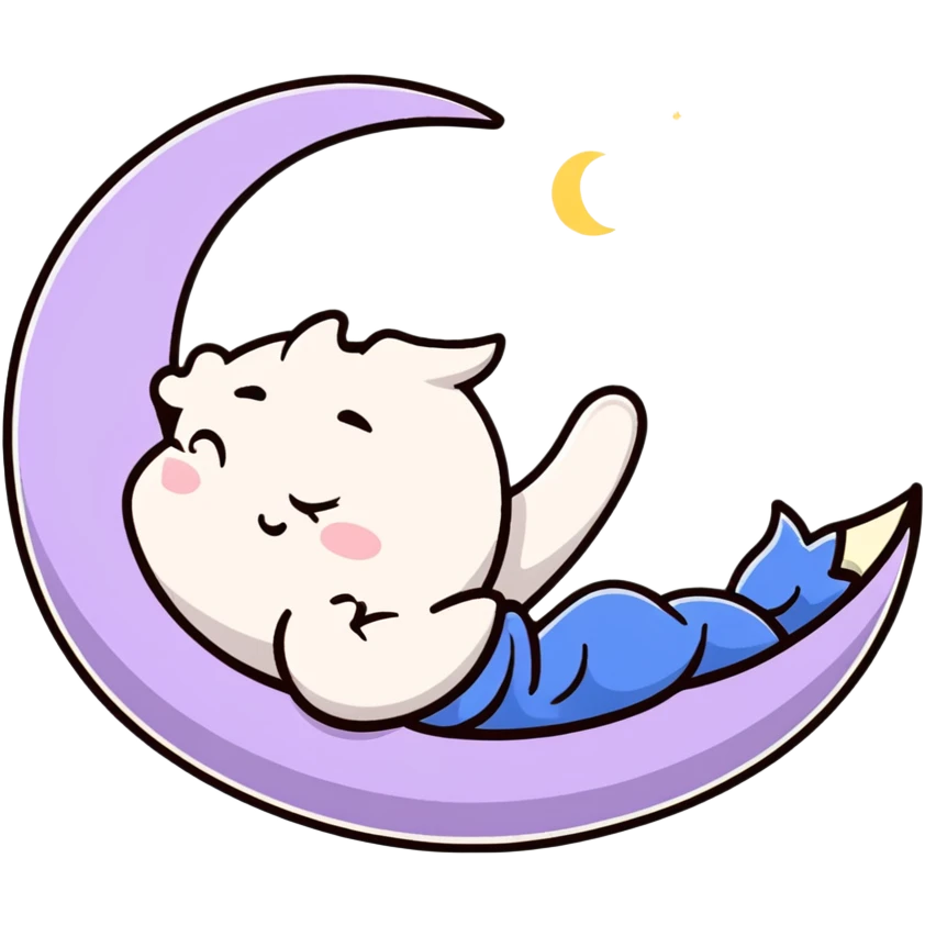 cute cartoon moon sleeping with a nightcap emoji