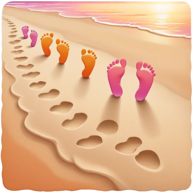 beach sunset. Two sets of footprints—one baby footsteps, the other larger childhood self and inner child emoji