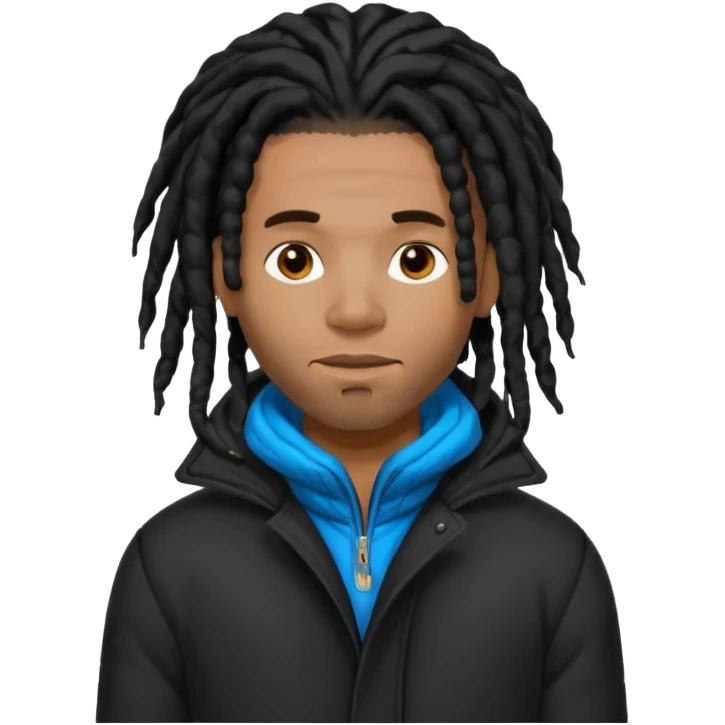 African American man with black dreadlocks shoulder length wearing black bubble winter coat emoji