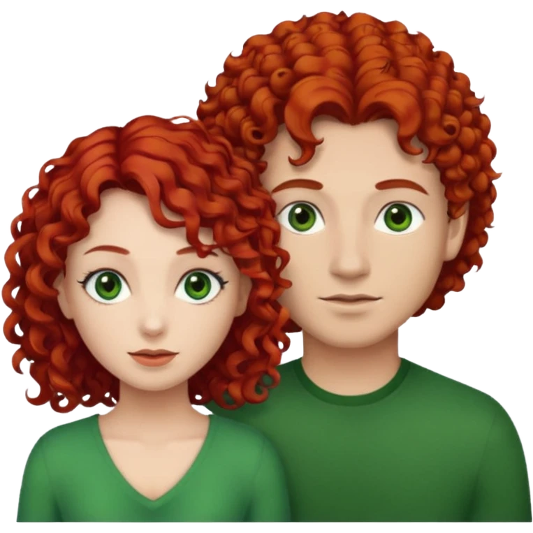 create a couple men with a red hair and browm eyes and woman with curly black hair and green eyes emoji
