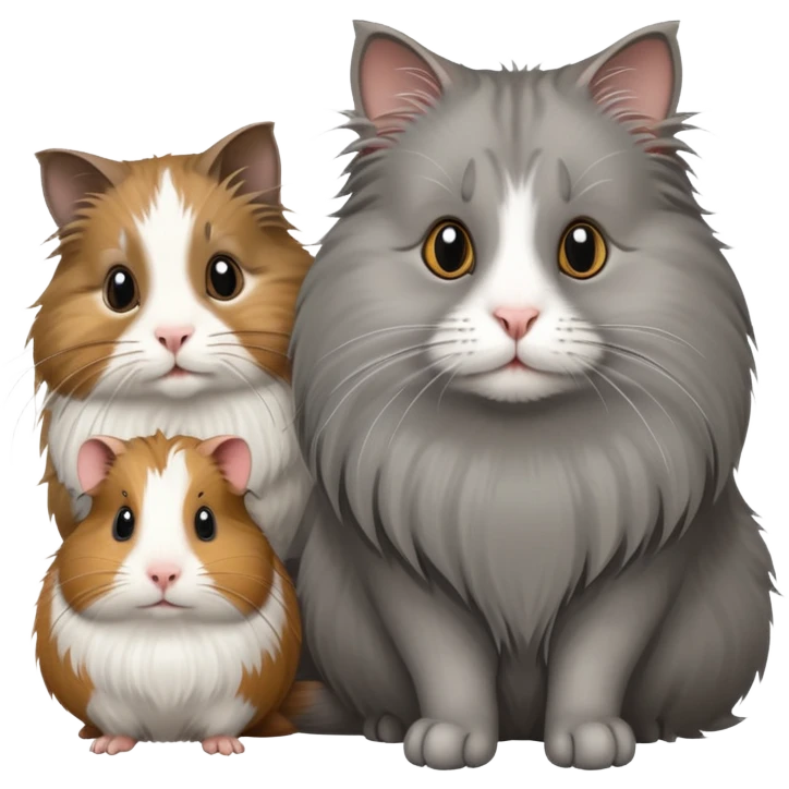 grey long haired cat with two guinea pigs emoji